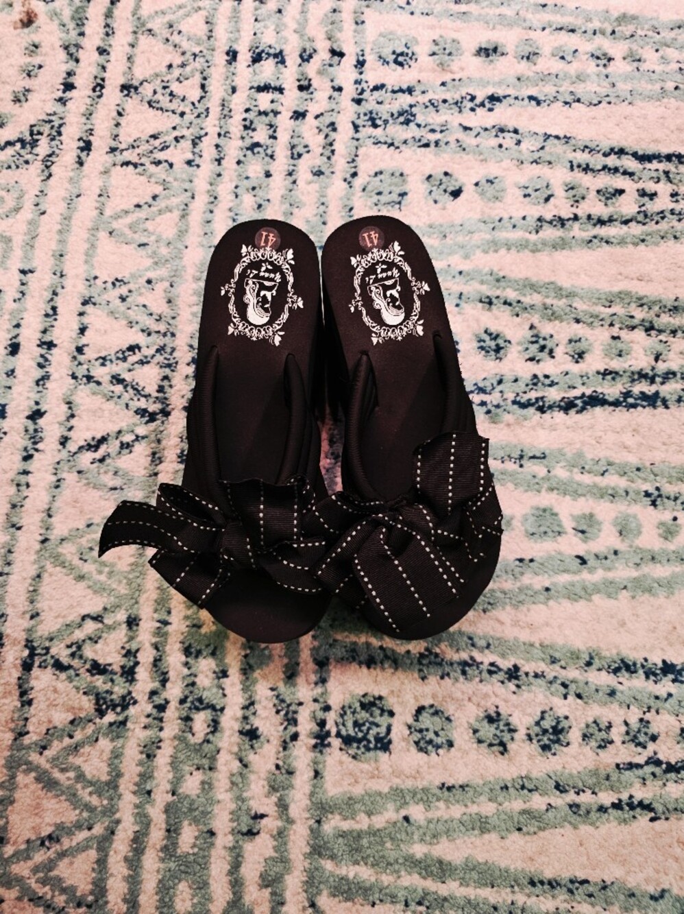 Black Ribbon Bow Platform Flip-Flop Sandals - Women